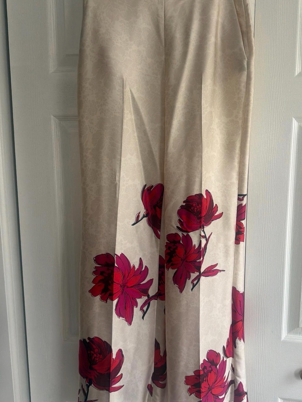 Zara Cream Floral Maxi Skirt with Red/Pink Blooms